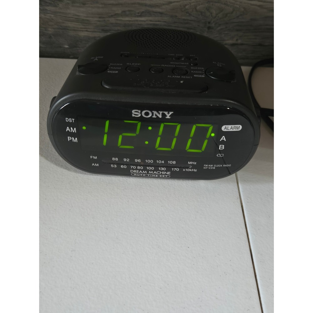 Sony Dream Machine ICF-C318 Dual Alarm‎ Clock Radio AM FM Green LED Black